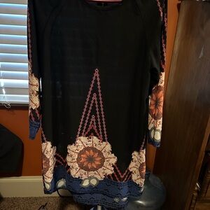 Peach Love California Black and Orange Floral Dress